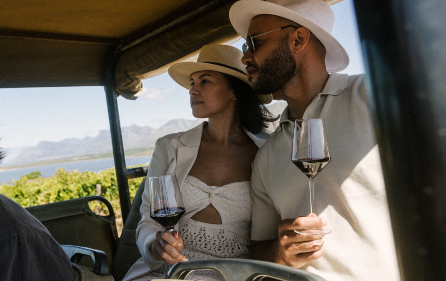 couple in south africa drinking wine